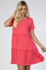 Coral Ruffle Accent Maternity Dress