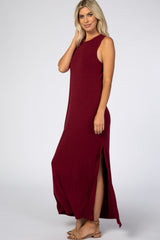 Burgundy Side Slit Maxi Dress