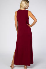 Burgundy Side Slit Maxi Dress