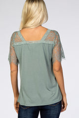 Sage Lace Sleeve V Neck Top