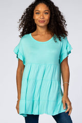 Mint Tiered Ruffle Sleeve Maternity Mini Dress