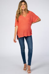 Coral Pocket Front Knit Maternity Top