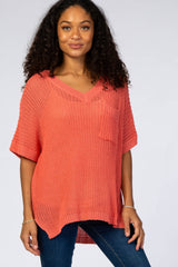 Coral Pocket Front Knit Top