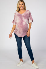 Purple Tie Dye Ruffle Sleeve Maternity Top
