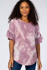 Purple Tie Dye Ruffle Sleeve Top