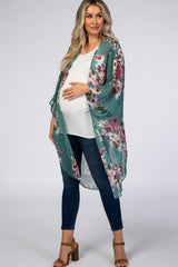 Teal Floral Chiffon Maternity Cover Up