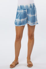 Blue Tie Dye Fringe Hem Maternity Shorts