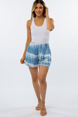 Blue Tie Dye Fringe Hem Maternity Shorts