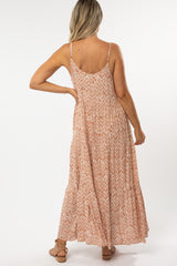 Rust Geometric Print Tie Front Maternity Maxi Dress