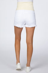 White Fringe Hem Maternity Jean Shorts