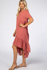 Mauve Textured High-Low Ruffle Hem Midi Dress
