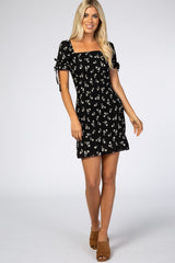 Black Floral Smocked Mini Dress