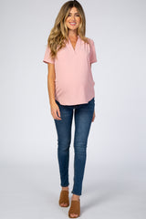 Pink V-Neck Maternity Blouse