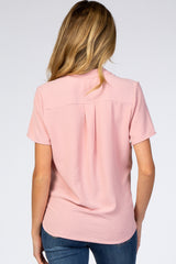Pink V-Neck Maternity Blouse