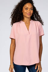 Pink V-Neck Blouse