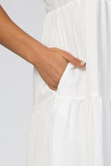 White Tiered Ruffle Sleeve Midi Dress