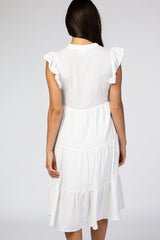 White Tiered Ruffle Sleeve Midi Dress