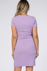 Lavender Ribbed Cutout Fitted Maternity Dress