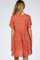 Rust Floral Button Front Maternity Mini Dress