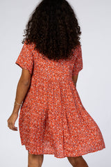 Rust Floral Button Front Mini Dress