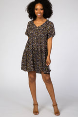 Navy Blue Floral Button Front Maternity Mini Dress