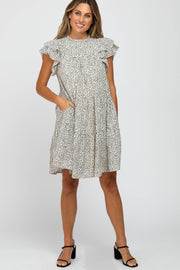Ivory Printed Ruffle Accent Tiered Dress