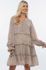 Cream Animal Print Tiered Ruffle Accent Maternity Dress