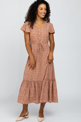 Mauve Printed Maternity Midi Dress