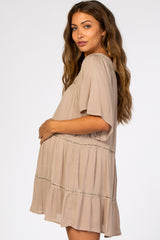Taupe Crochet Inset Square Neck Maternity Dress