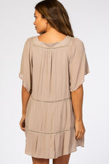 Taupe Crochet Inset Square Neck Maternity Dress
