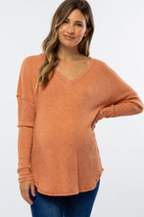 Rust Waffle Knit Long Sleeve Maternity Top