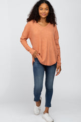 Rust Waffle Knit Long Sleeve Top