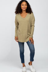 Olive Waffle Knit Long Sleeve Top