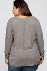 Heather Grey Waffle Knit Long Sleeve Plus Top