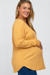 Yellow Waffle Knit Long Sleeve Maternity Plus Top