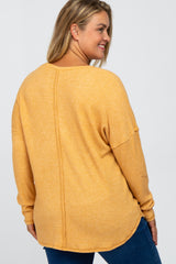 Yellow Waffle Knit Long Sleeve Maternity Plus Top
