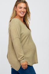 Olive Waffle Knit Long Sleeve Maternity Plus Top