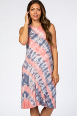 Salmon Tie Dye Sleeveless Maternity Shift Dress