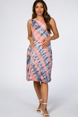 Salmon Tie Dye Sleeveless Maternity Shift Dress