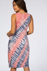 Salmon Tie Dye Sleeveless Maternity Shift Dress