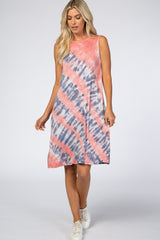 Salmon Tie Dye Sleeveless Maternity Shift Dress