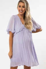 Lavender Ruffle V-Neck Babydoll Maternity Dress