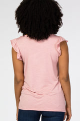 Pink Lace Inset Ruffle Accent Top
