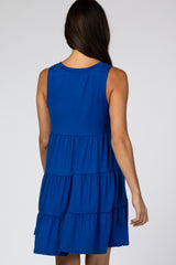 Royal Blue Soft Knit Pleated Tiered Sleeveless Dress