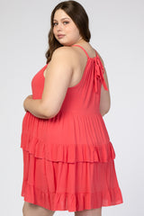 Coral Halter Neck Tie Tiered Maternity Plus Dress