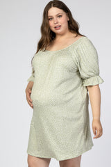 Light Olive Polka Dot Puff Sleeve Maternity Plus Dress