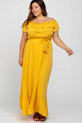 Yellow Off Shoulder Tassel Tie Maternity Plus Maxi Dress
