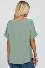 Mint Green Rolled Cuff Short Sleeve Blouse
