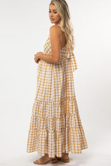 Yellow Plaid Tiered Maternity Maxi Dress