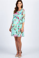 Petite Mint Floral Chiffon Maternity Dress